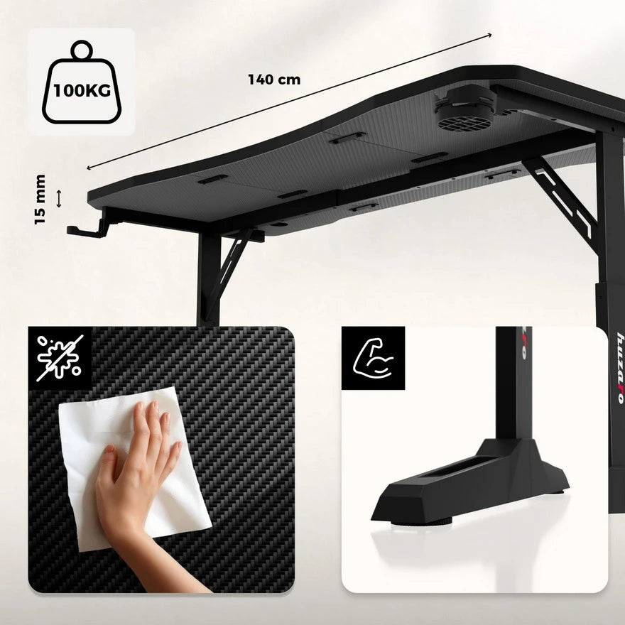 Huzaro Hero 3.6 Crni Podesivi Gaming sto 140x60 cm