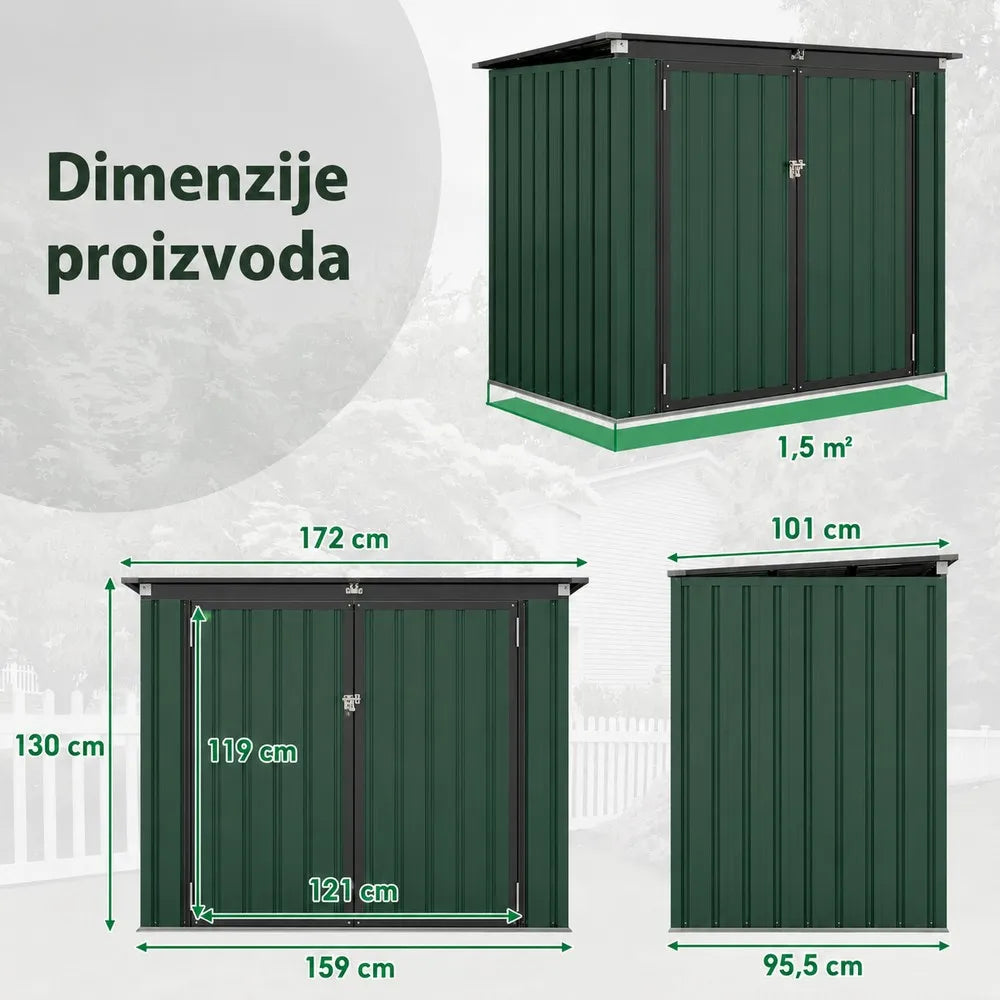 Metalna baštenska kućica za alat i kante – 172 x 95 x 130 cm