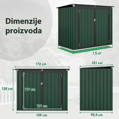 Metalna baštenska kućica za alat i kante – 172 x 95 x 130 cm