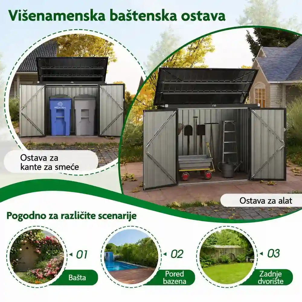 Metalna baštenska kućica za alat i kante – 172 x 95 x 130 cm