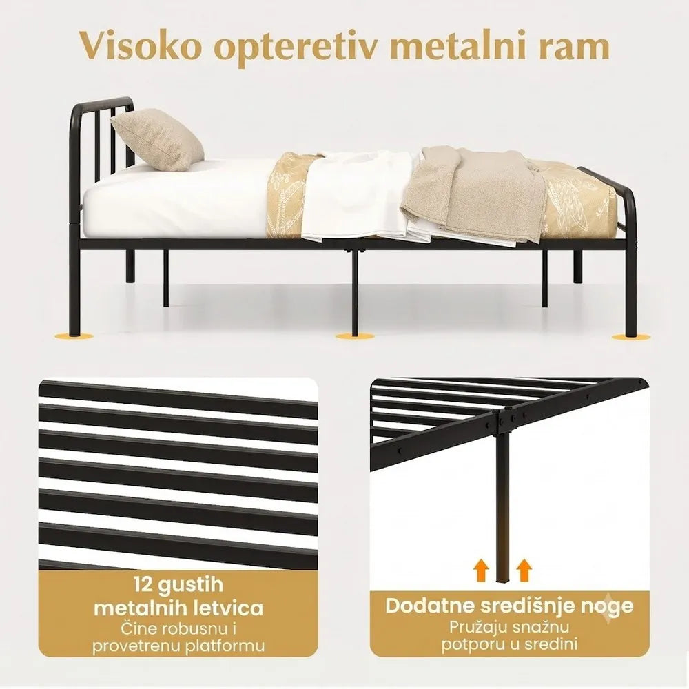 Domaro Metalni Krevet sa Uzglavljem 140x190 cm