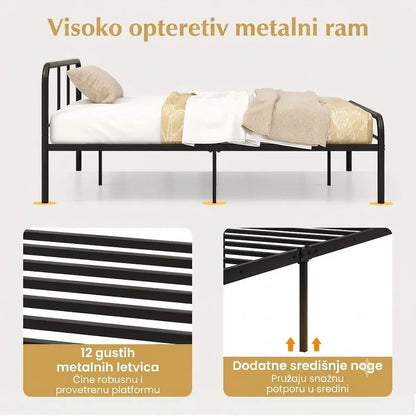 Domaro Metalni Krevet sa Uzglavljem 140x190 cm