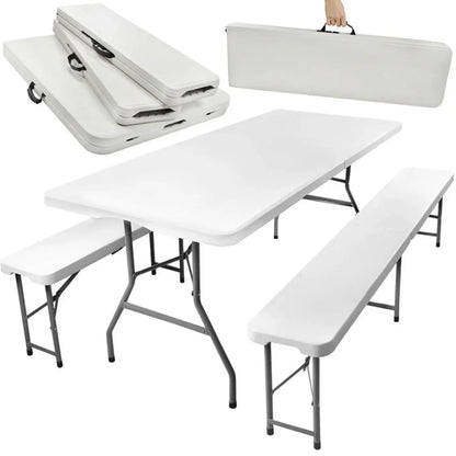 Sklopivi plastični sto sa klupama 180 cm Beli