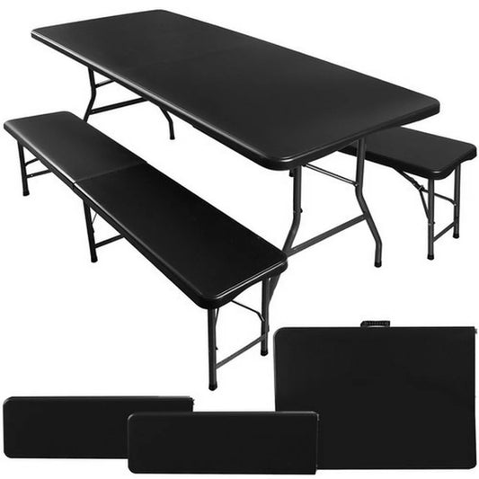 Sklopivi plastični sto sa klupama 180 cm crni