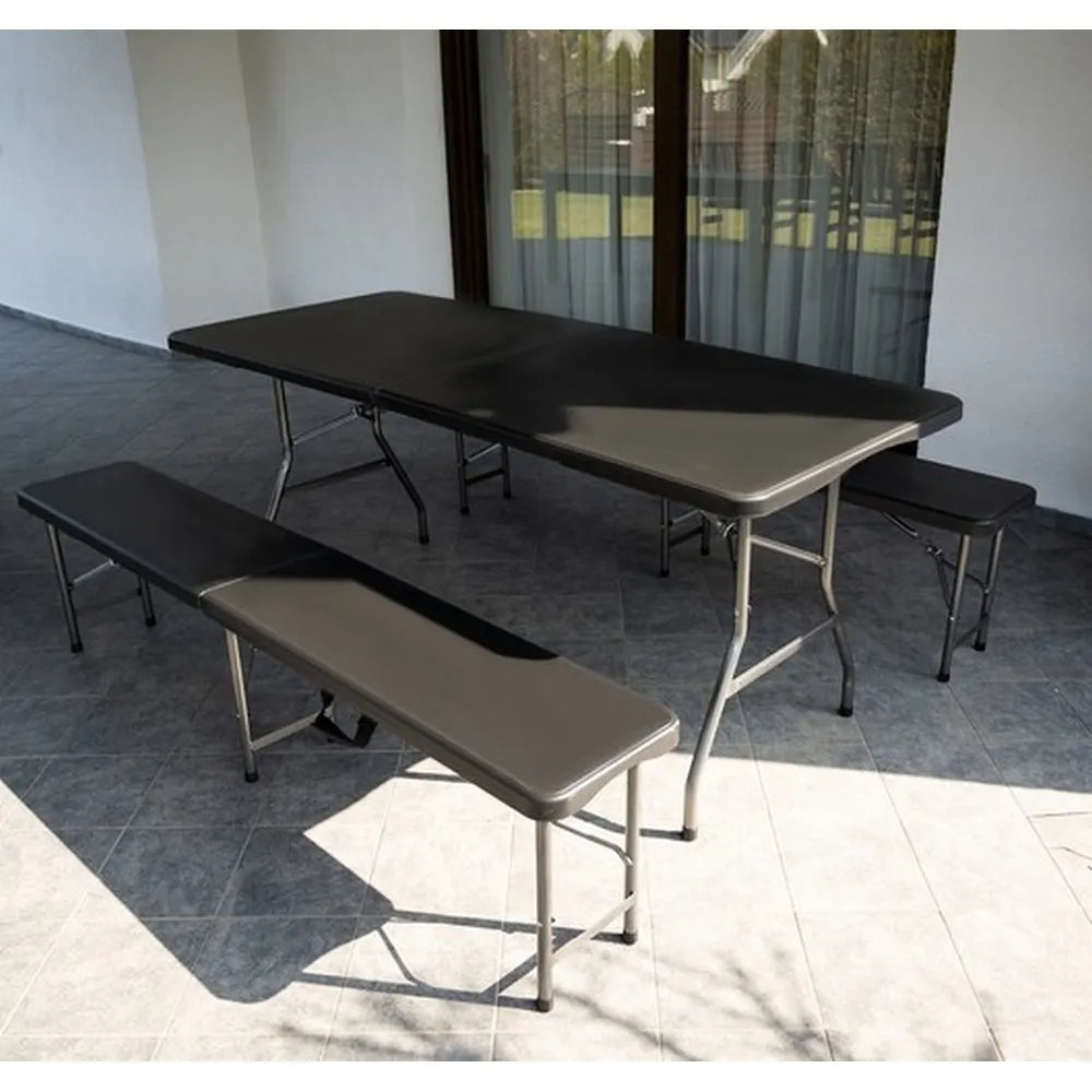 Sklopivi plastični sto sa klupama 180 cm crni