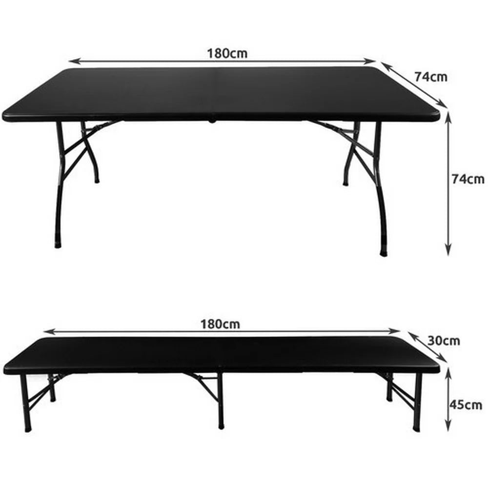 Sklopivi plastični sto sa klupama 180 cm crni