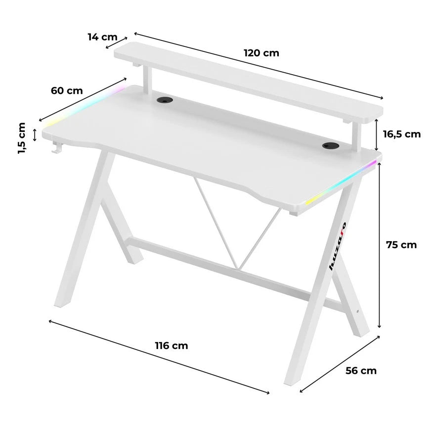 Huzaro Hero 1.9 Beli RGB Gaming sto 120x60 cm