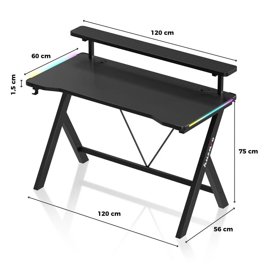 Huzaro Hero 1.9 Crni RGB Gaming sto 120x60 cm