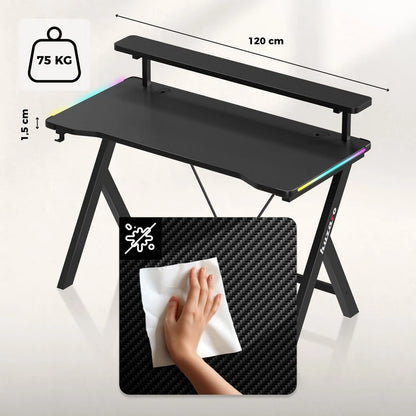 Huzaro Hero 1.9 Crni RGB Gaming sto 120x60 cm