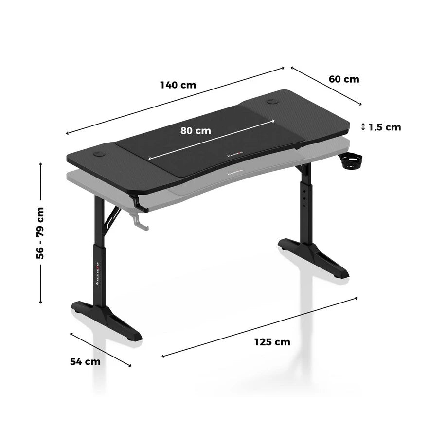 Huzaro Hero 3.6 Crni Podesivi Gaming sto 140x60 cm