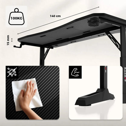 Huzaro Hero 3.6 Crni Podesivi Gaming sto 140x60 cm