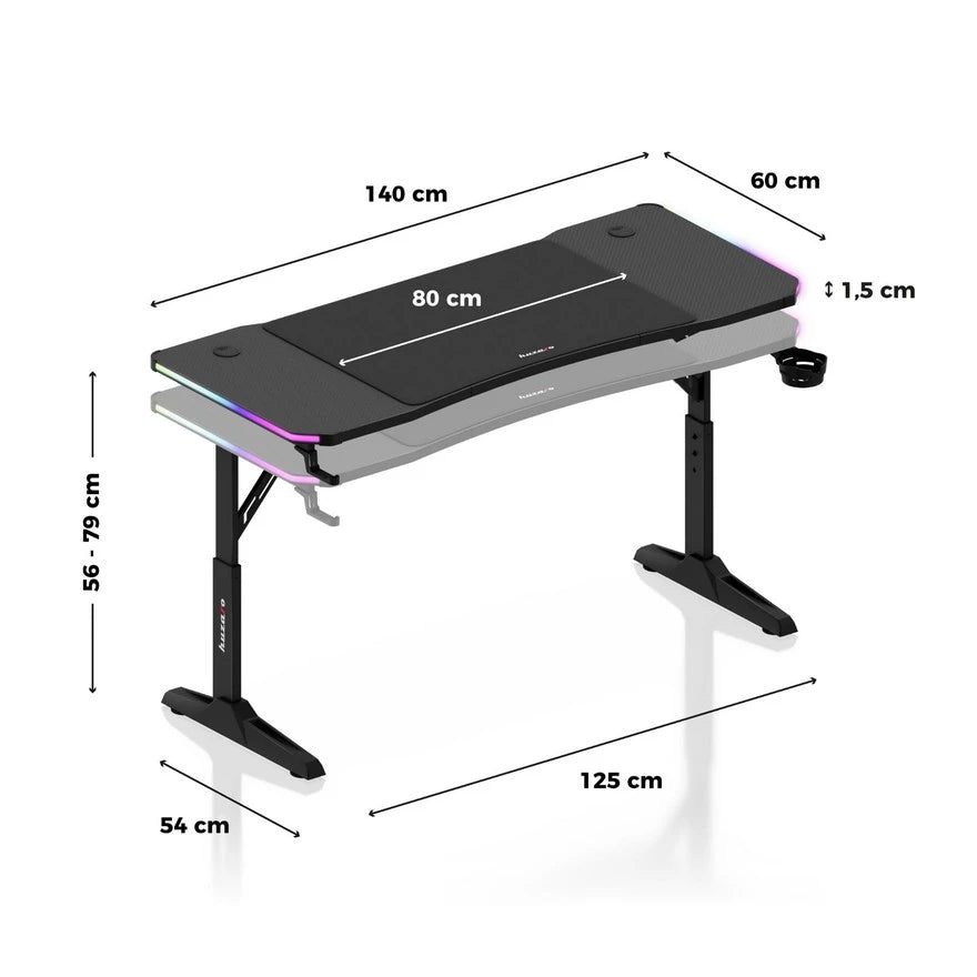 Huzaro Hero 3.6 Crni RGB Podesivi Gaming sto 140x60 cm