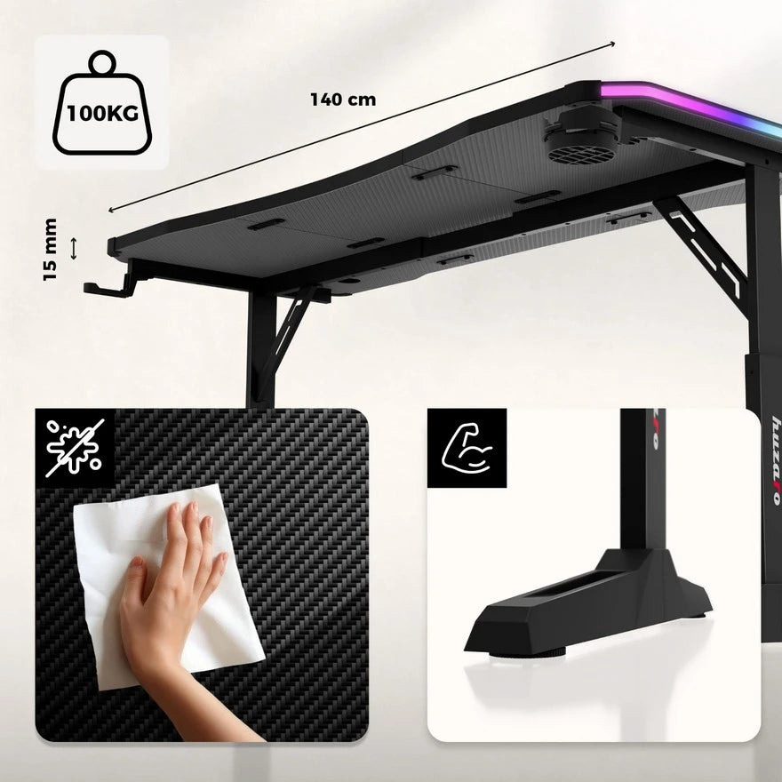 Huzaro Hero 3.6 Crni RGB Podesivi Gaming sto 140x60 cm