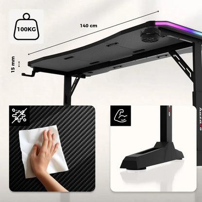 Huzaro Hero 3.6 Crni RGB Podesivi Gaming sto 140x60 cm