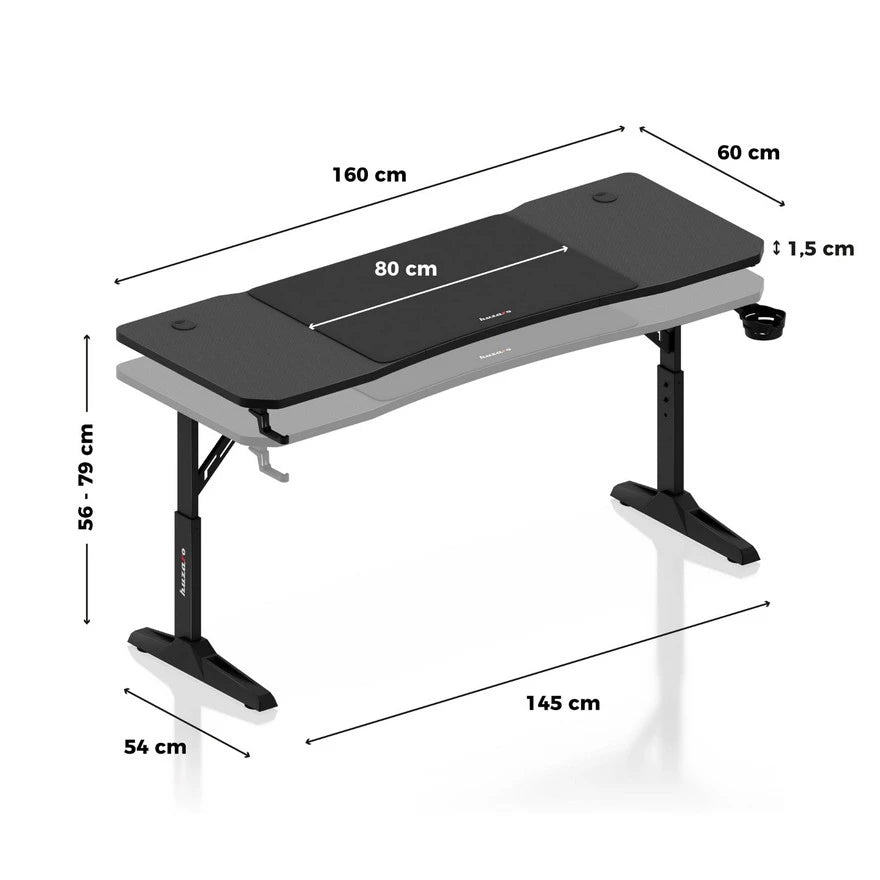 Huzaro Hero 4.6 Crni Podesivi Gaming sto 160x60 cm