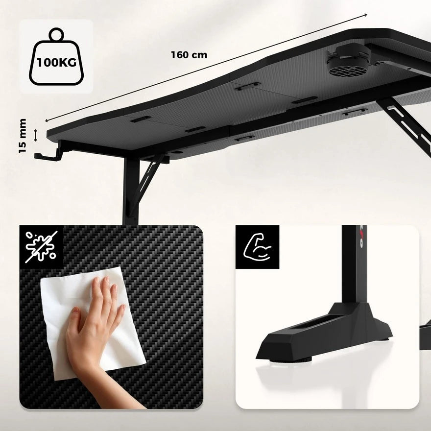 Huzaro Hero 4.6 Crni Podesivi Gaming sto 160x60 cm