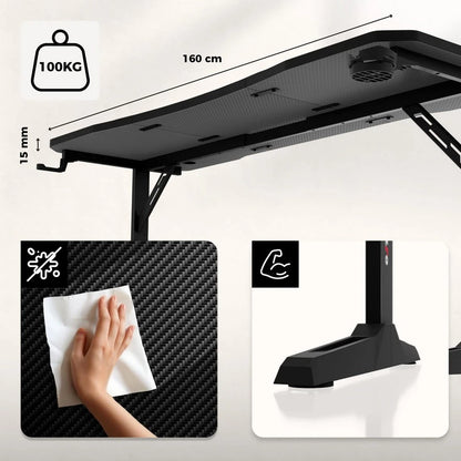 Huzaro Hero 4.6 Crni Podesivi Gaming sto 160x60 cm