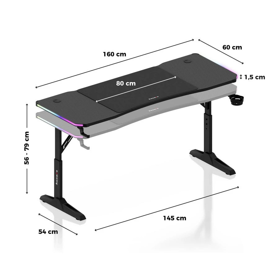 Huzaro Hero 4.6 Crni RGB Podesivi Gaming sto 160x60 cm