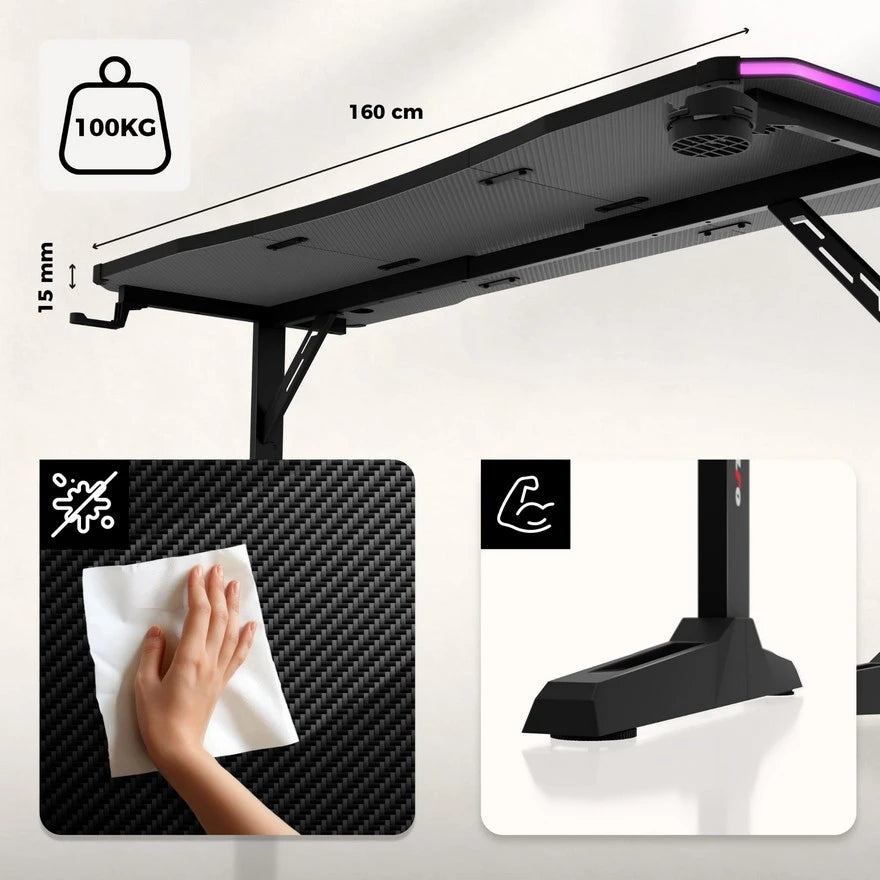 Huzaro Hero 4.6 Crni RGB Podesivi Gaming sto 160x60 cm