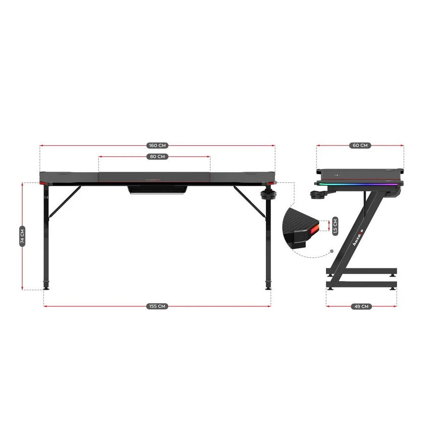 Huzaro Hero 4.8 Crni RGB Gaming sto 160x60 cm