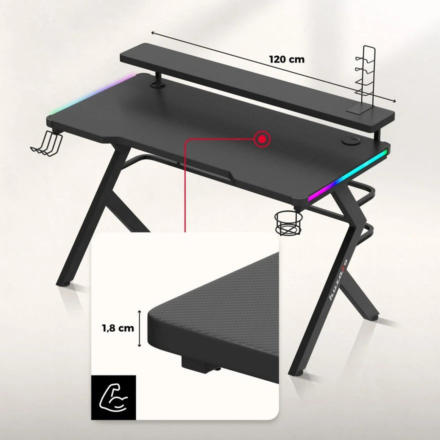 Huzaro Hero 5 RGB Crni Gaming sto 120x60x69,5 cm