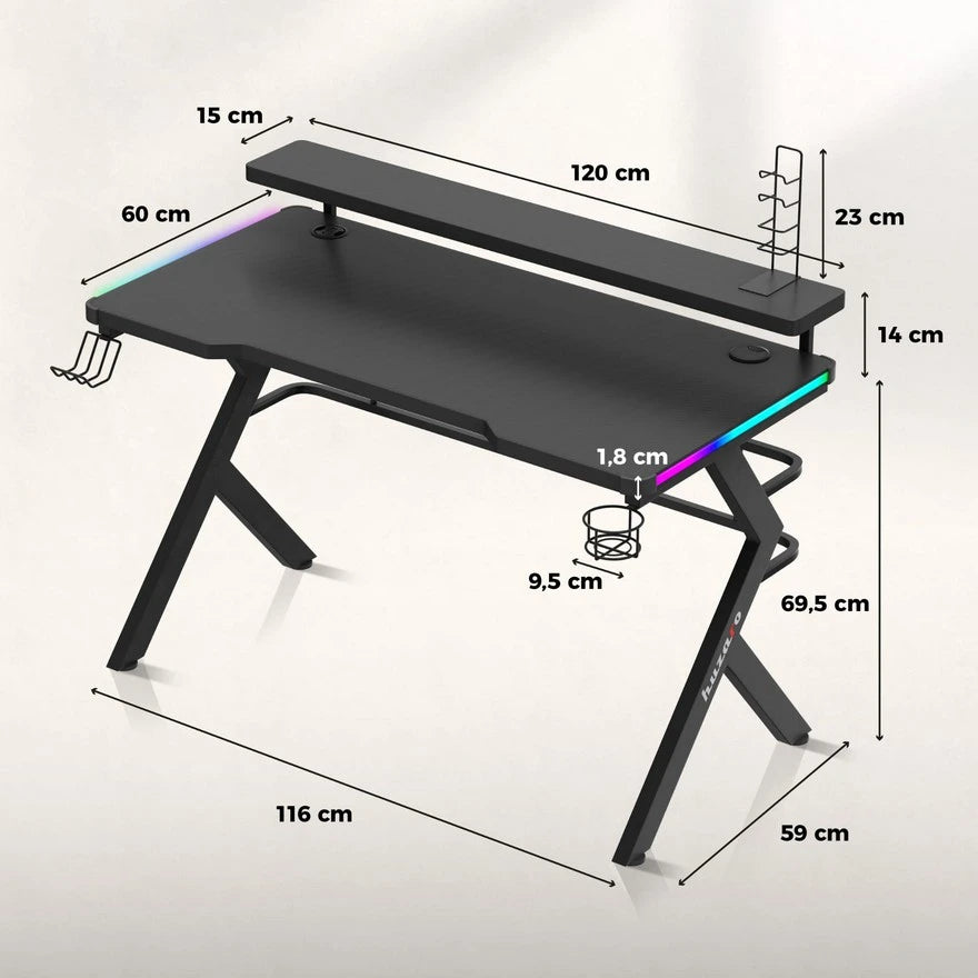 Huzaro Hero 5 RGB Crni Gaming sto 120x60x69,5 cm