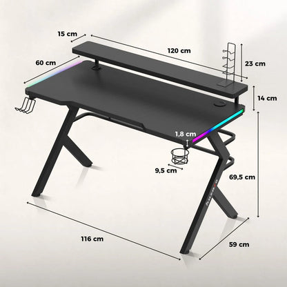 Huzaro Hero 5 RGB Crni Gaming sto 120x60x69,5 cm