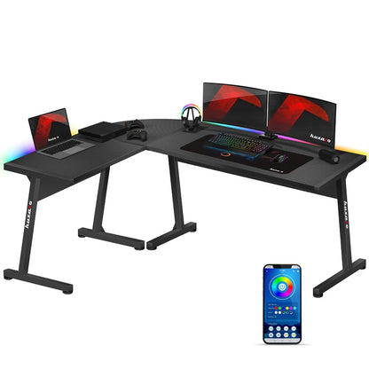 Huzaro Hero 6.0 Crni RGB Ugaoni Gaming sto 147x112 cm