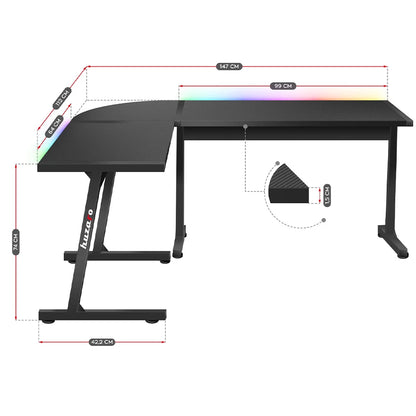 Huzaro Hero 6.0 Crni RGB Ugaoni Gaming sto 147x112 cm