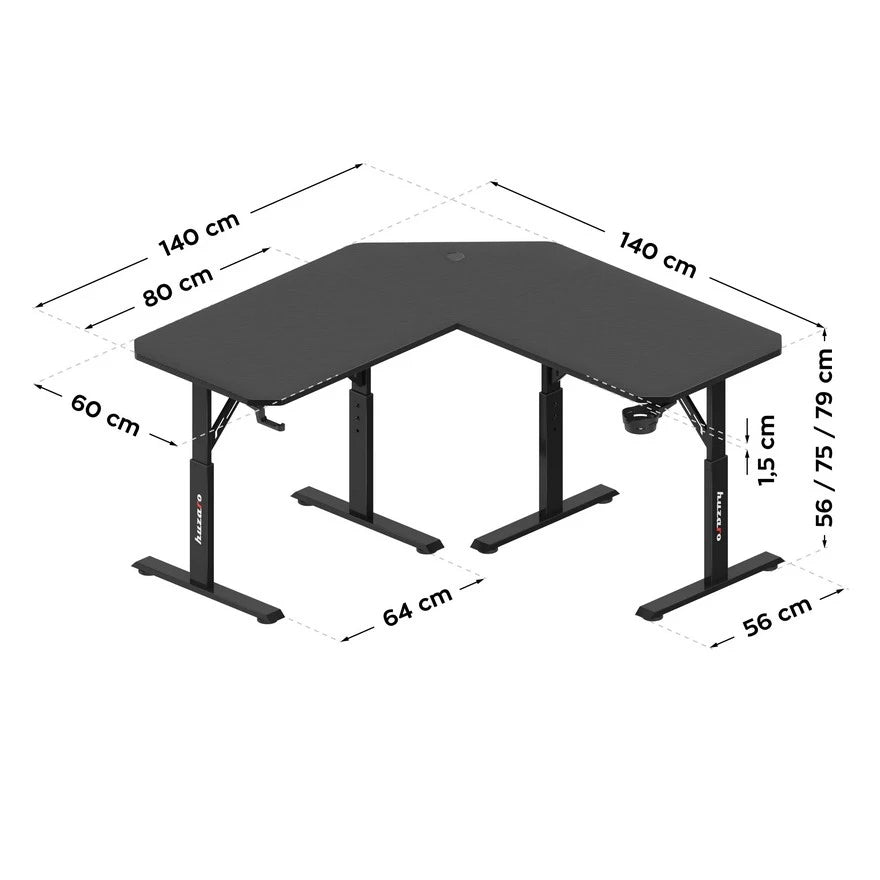 Huzaro Hero 7.3 Crni Podesivi Gaming sto 140x60 cm