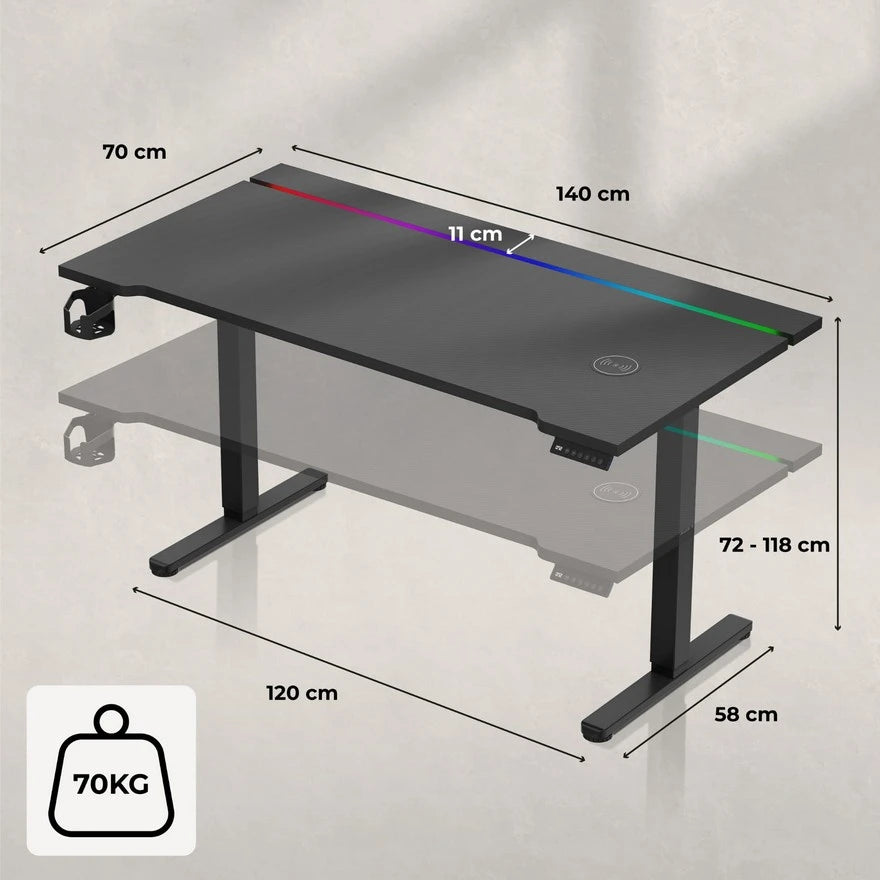 Huzaro Hero 8.7 Crni RGB Električni podesivi sto 140x70cm