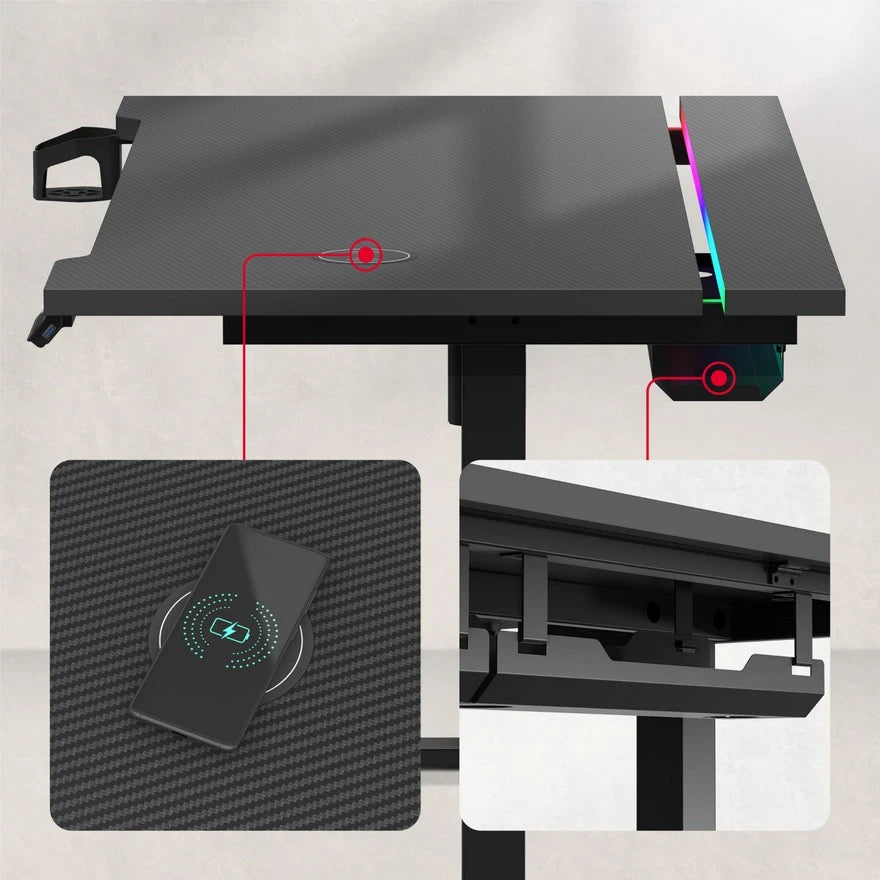 Huzaro Hero 8.7 Crni RGB Električni podesivi sto 140x70cm