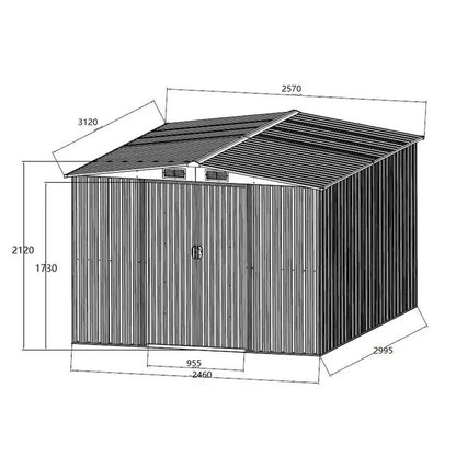 Metalna baštenska kućica Ohio 312x257x212cm – 7,4 m²
