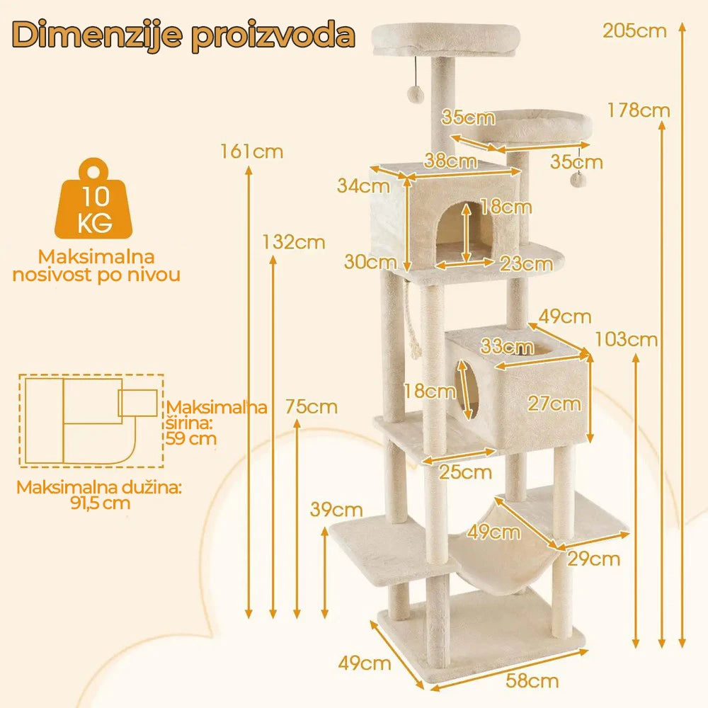 Dvorac grebalica i penjalica za mačke 205 cm