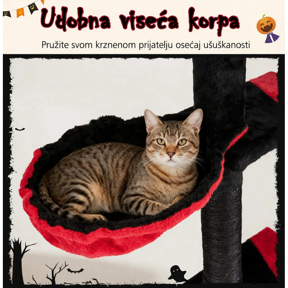 Halloween penjalica i grebalica za mačke do plafona Crevno Crna