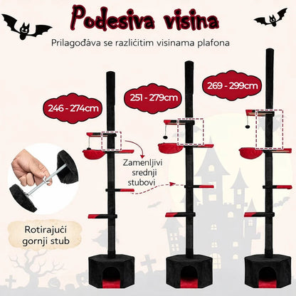 Halloween penjalica i grebalica za mačke do plafona Crevno Crna