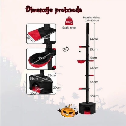 Halloween penjalica i grebalica za mačke do plafona Crevno Crna