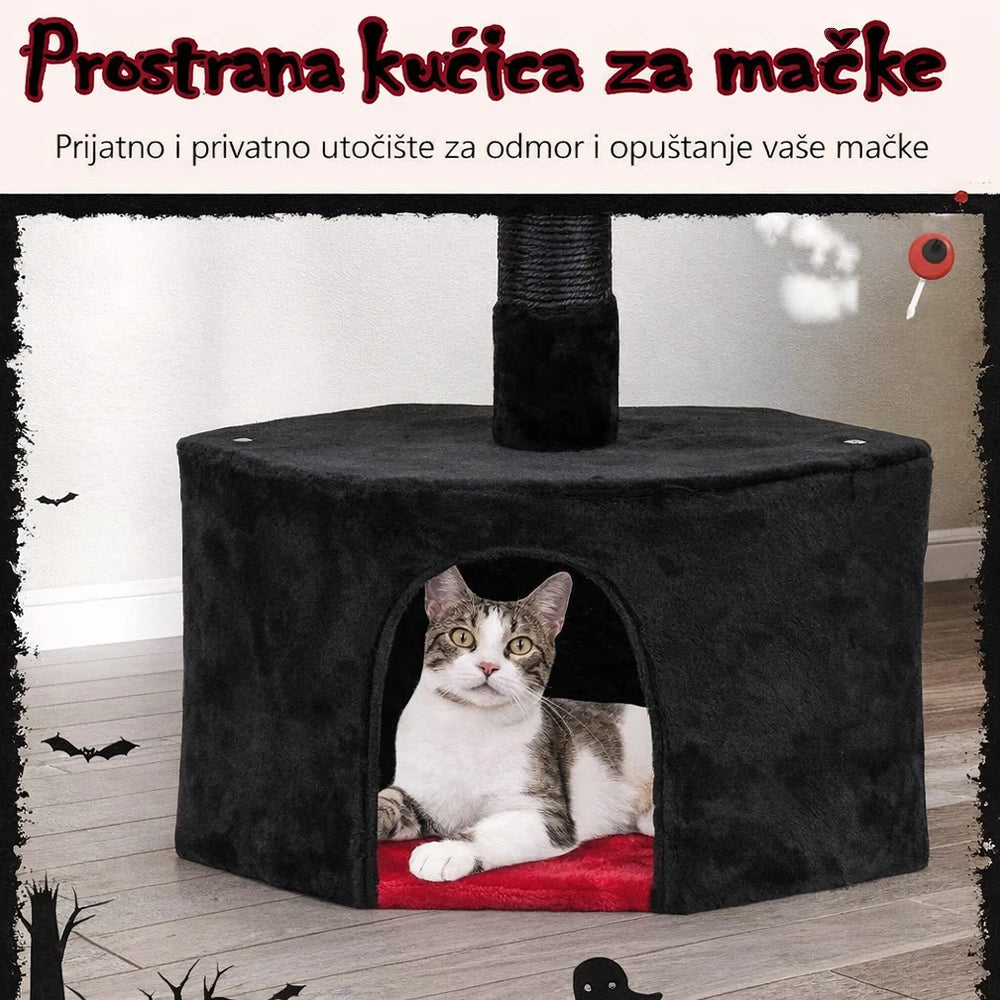 Halloween penjalica i grebalica za mačke do plafona Crevno Crna