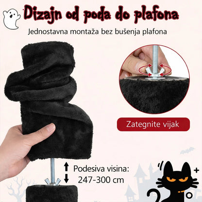 Halloween penjalica i grebalica za mačke do plafona Crevno Crna