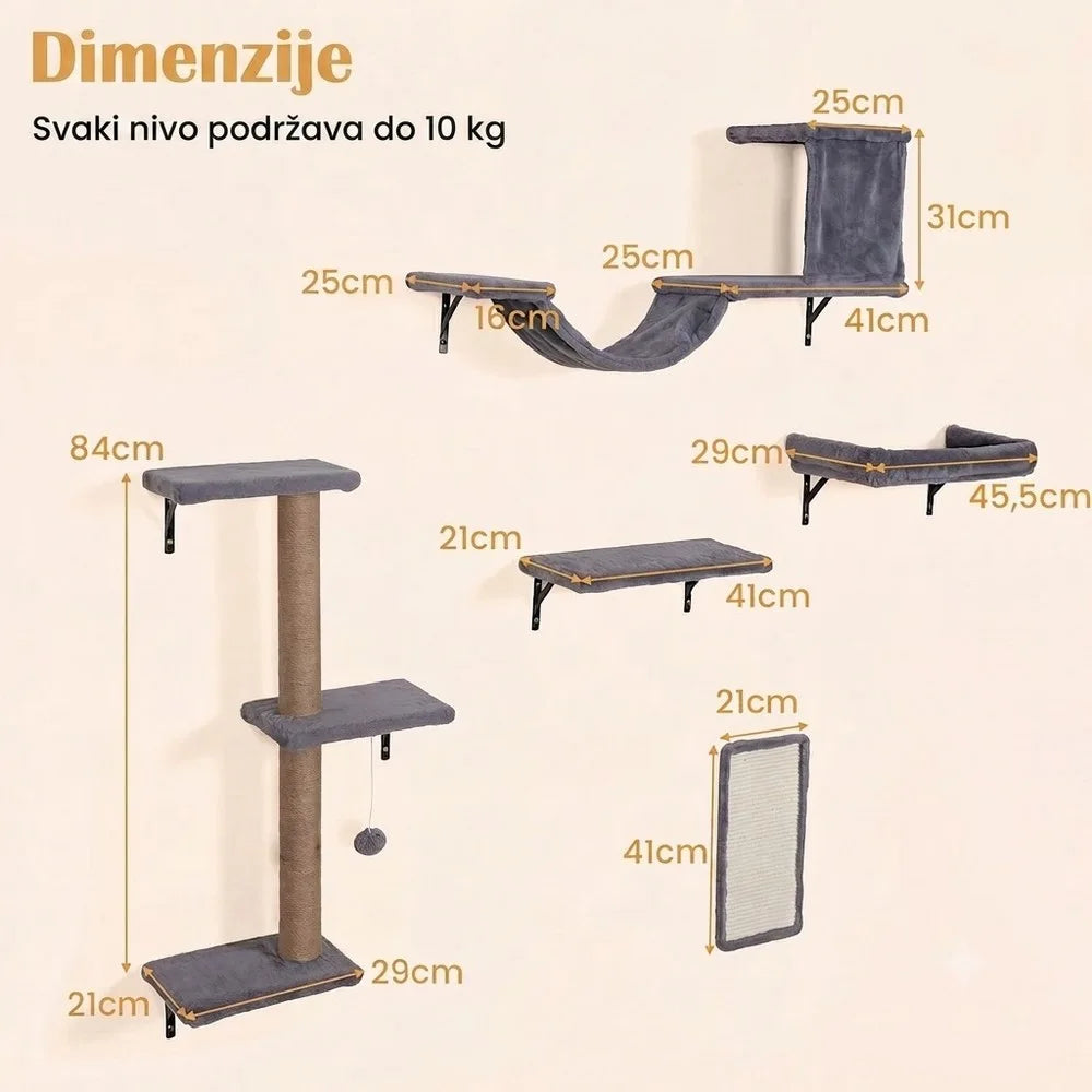 Zidne platforme i grebalice za mačke Siva