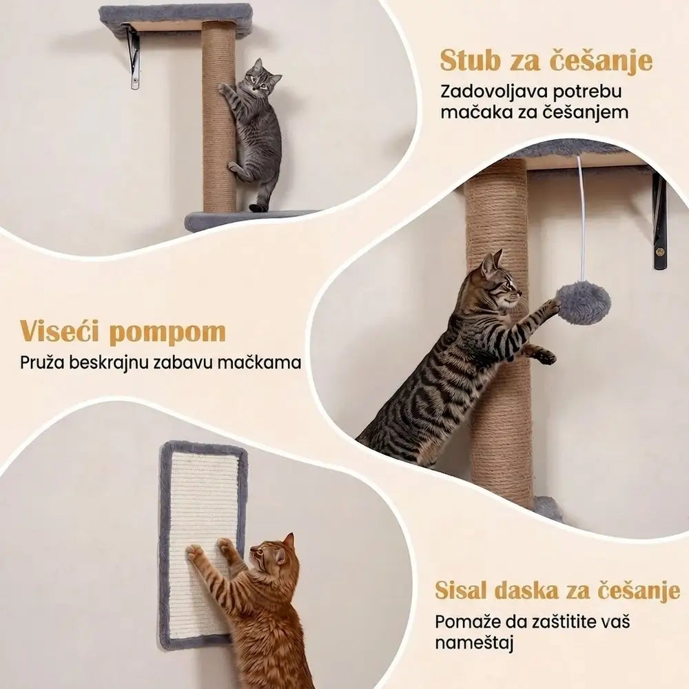 Zidne platforme i grebalice za mačke Siva