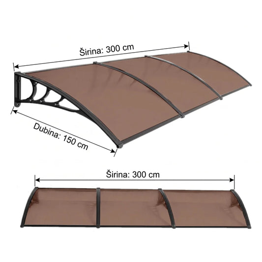 Aluminijumska nadstrešnica 300x150 cm – crna sa bronzanim leksanom