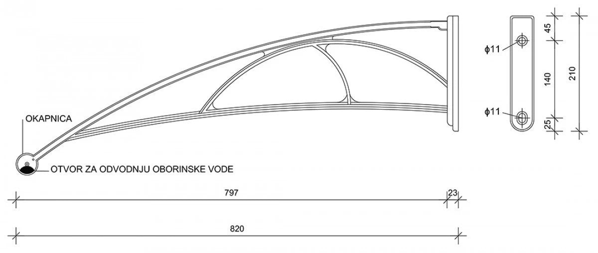 Nadstrešnica za vrata 82 × 120 cm – Smeđa / Bronza