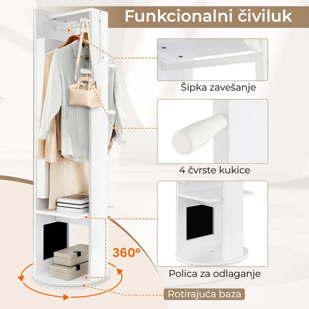 Okretno Ogledalo sa LED Ormarićem i Čivilukom 3u1 Belo