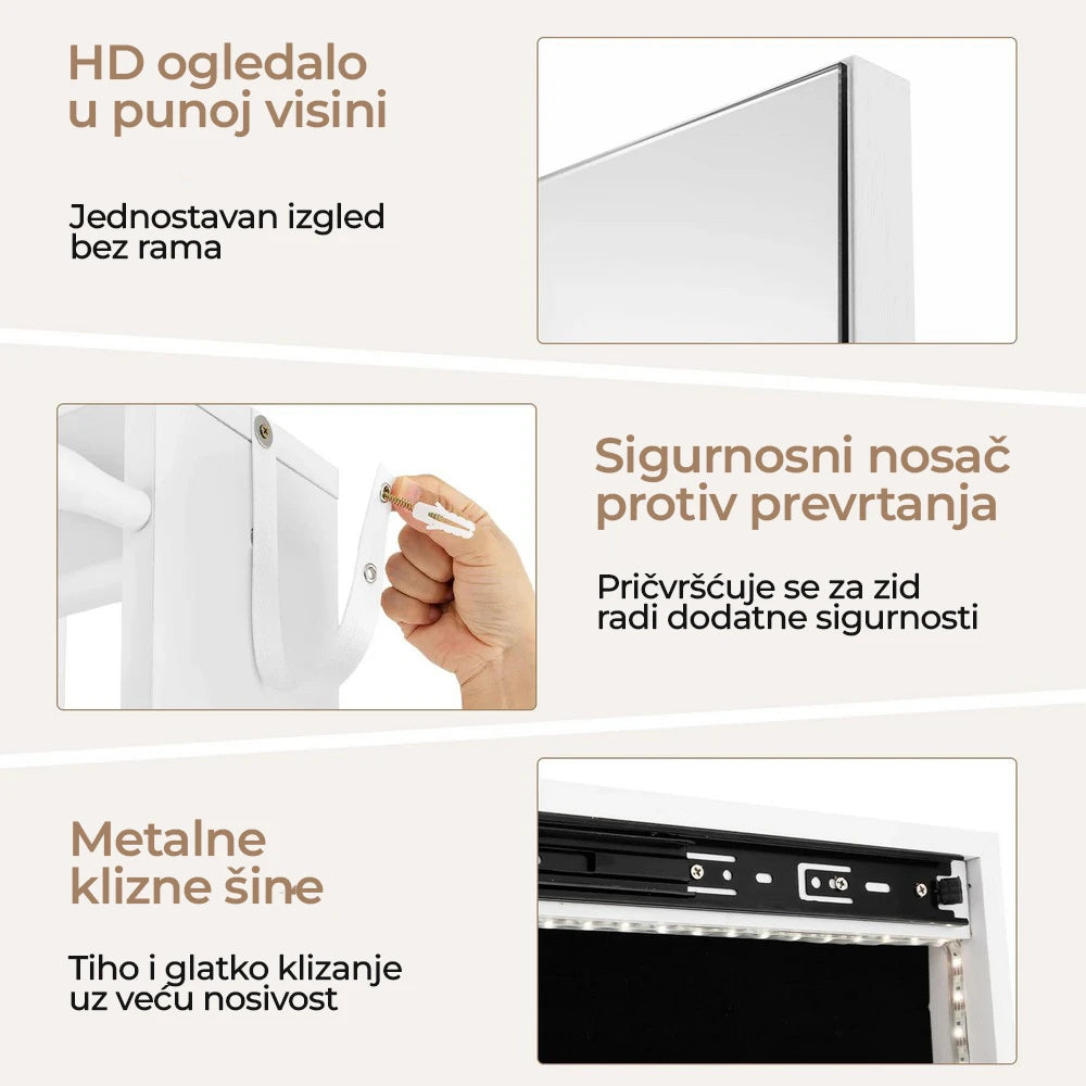 Okretno Ogledalo sa LED Ormarićem i Čivilukom 3u1 Belo