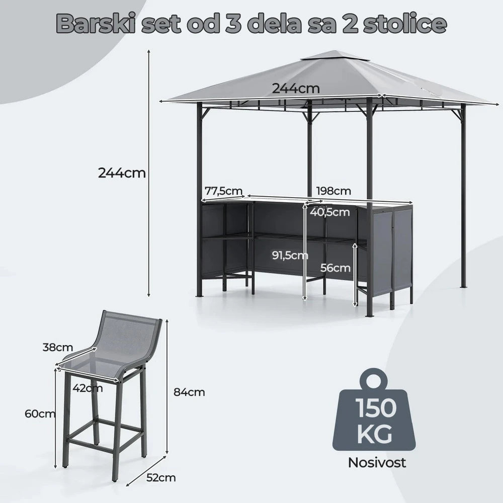 Barski set za terasu sa roštilj paviljonom – 245 × 245 cm