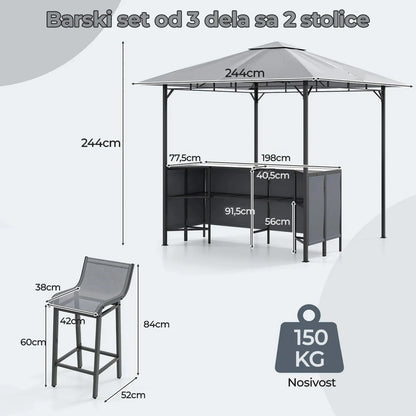 Barski set za terasu sa roštilj paviljonom – 245 × 245 cm