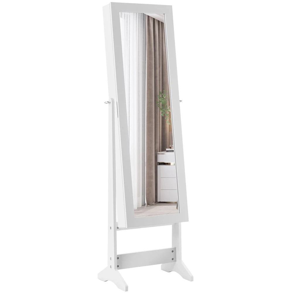 Samostojeći Ormar za Nakit sa Ogledalom 144 cm Beli