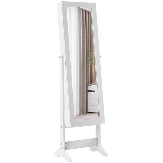 Samostojeći Ormar za Nakit sa Ogledalom 144 cm Beli