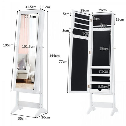 Samostojeći Ormar za Nakit sa Ogledalom 144 cm Beli